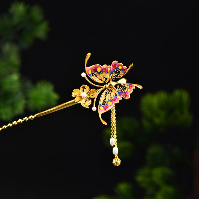 【靈蝶】 花絲蝴蝶髮簪非遺純手工飾品國風珠寶