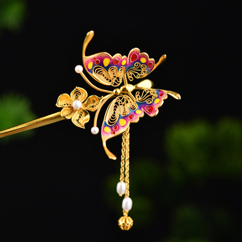 【靈蝶】 花絲蝴蝶髮簪非遺純手工飾品國風珠寶