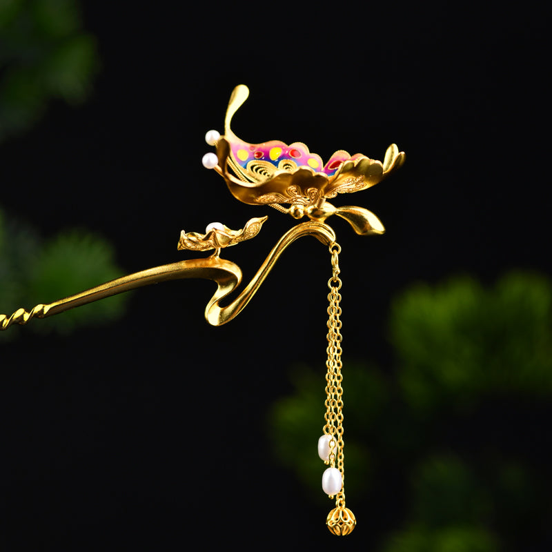 【靈蝶】 花絲蝴蝶髮簪非遺純手工飾品國風珠寶