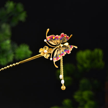 【靈蝶】 花絲蝴蝶髮簪非遺純手工飾品國風珠寶