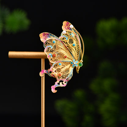 【靈蝶 】花絲蝴蝶胸針非遺物手工飾品 國風珠寶