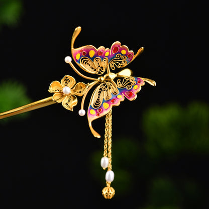 【靈蝶】 花絲蝴蝶髮簪非遺純手工飾品國風珠寶