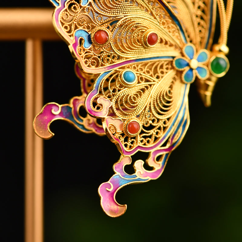 【靈蝶 】花絲蝴蝶胸針非遺物手工飾品 國風珠寶